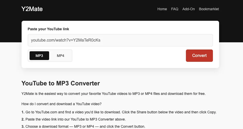Y2Mate YouTube to MP3 Converter Image